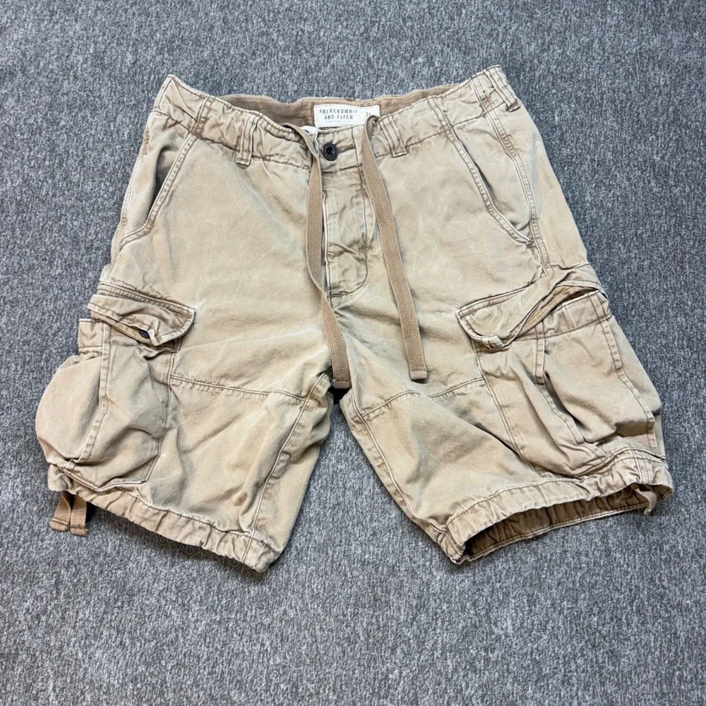 Abercrombie and Fitch Mens Cargo Shorts Tan Khaki Size 31 Drawstring Utility 33W